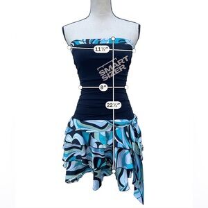 Byer Too! Black Blue Geometric Ruffle Strapless Mini Dress Jersey Polyester M